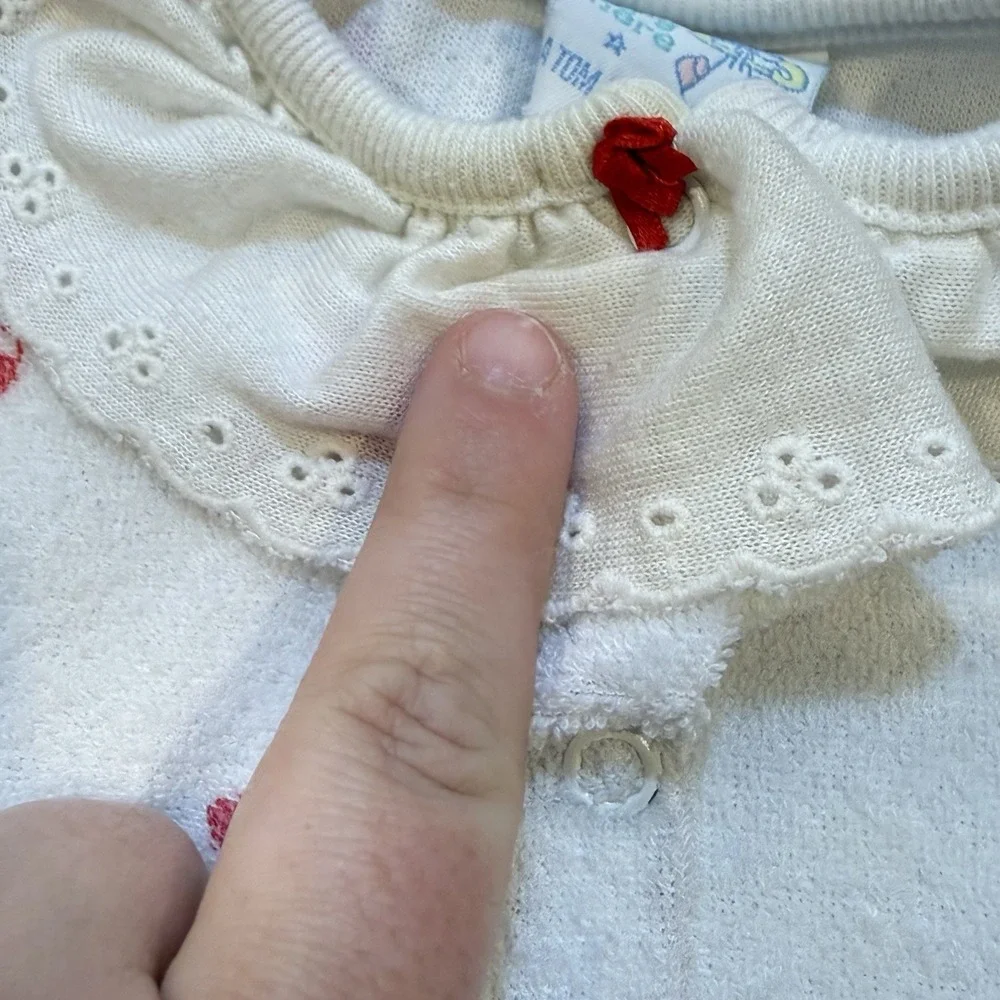 Hang in There Candy Cane Sleeper Size 6-9 Mo Hearts Terry Cloth XMas Bow VTG 90s